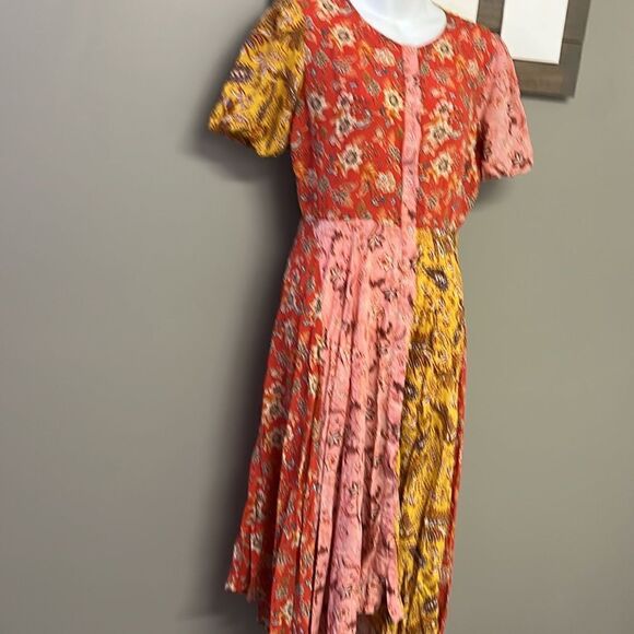 ZARA Women Collection Floral Asymmetrical Short Sleeve Button Down Boho MIDI-Lrg - Picture 3 of 13